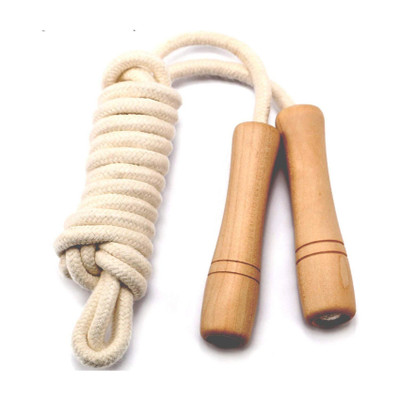 Firehawk Skipping Rope Wooden Handle Adjustable Cotton Rope For Men & Women Jumping Rope Freestyle Skipping Rope(White, Brown, Length: 292 cm)