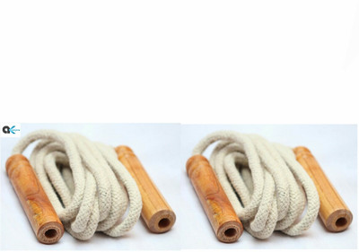 A.K (Pack Of 2Pcs) Cotton Jumping Rope With Wooden Handle Speed Freestyle Skipping Rope(White, Brown, Length: 259 cm)