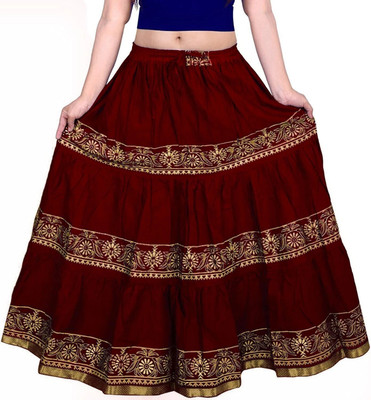 VIKALPS Printed Women A-line Maroon Skirt