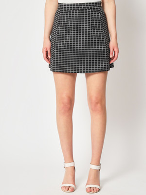 Zastraa Checkered Women A-line Black Skirt