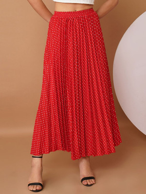 CHEMISTRY Geometric Print Women Flared Red Skirt