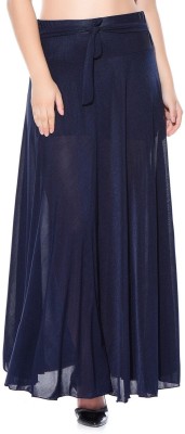 Style Gravity Solid Women Pleated Dark Blue Skirt