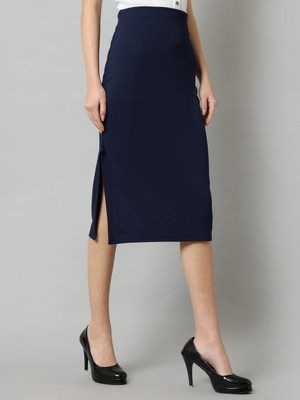 Doil Domec Solid Women Pencil Dark Blue Skirt