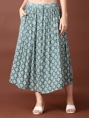 V-MART Printed Women A-line Green Skirt