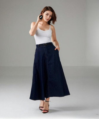 Codaisy Solid Women A-line Blue Skirt