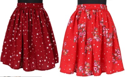 FINEVKSALES Floral Print Girls Flared Multicolor Skirt