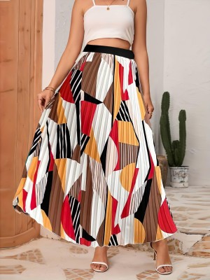 Krunal Raiyani Printed Women Pleated Multicolor Skirt