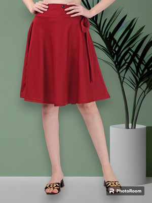 Areca Designer Solid Women Flared Maroon Skirt