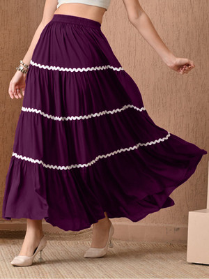 Deklook Self Design Women Flared Purple Skirt