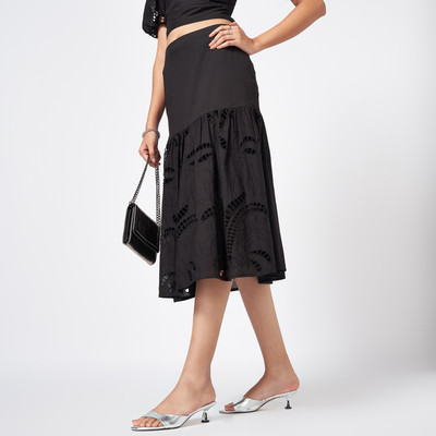 Honey By Pantaloons Solid Women A-line Black Skirt