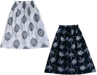 KAVYA Printed Girls A-line White, Black Skirt