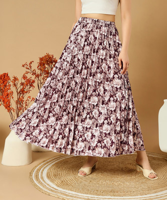 ZWERLON Floral Print Women Flared Purple Skirt