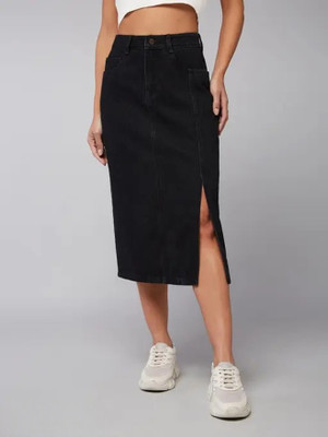 ACUAN Solid Women Pencil Black Skirt