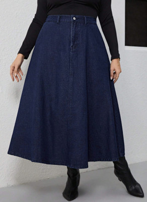 Achyutaya Fashion Solid Women A-line Dark Blue Skirt