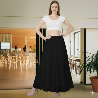 MUZUN Solid Women Flared Black Skirt