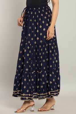 kumbhaj Printed Women Flared Blue Skirt