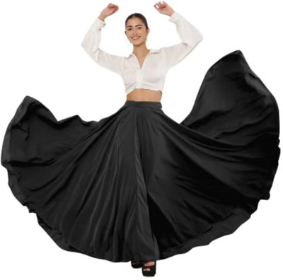 JYESHTA Solid Women Flared Black Skirt