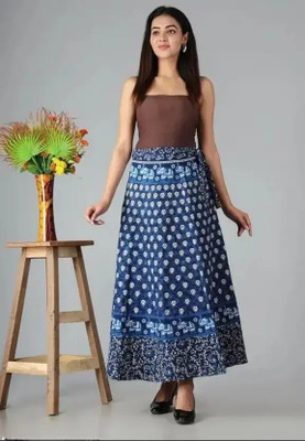 Tankaviss Printed Women Regular Blue Skirt