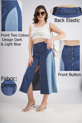 AKSHA CREATION Solid Women A-line Blue Skirt