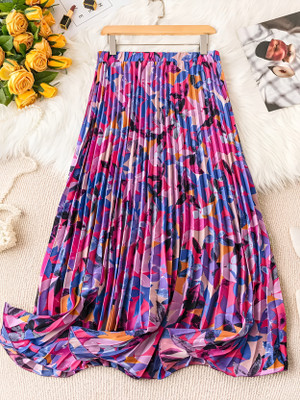 OTABU Floral Print Women A-line Blue Skirt