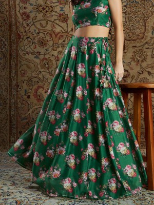 Shae by SASSAFRAS Floral Print Women Flared Green Skirt