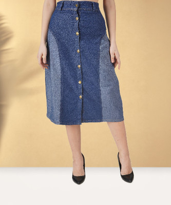 AKSHA CREATION Self Design Women A-line Blue Skirt
