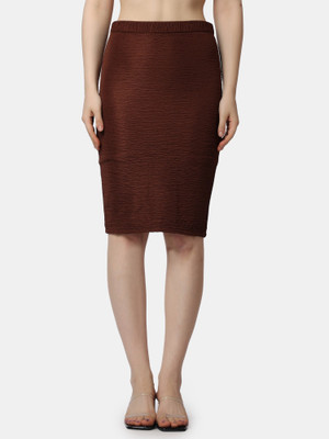 POPWINGS Self Design Women Pencil Brown Skirt