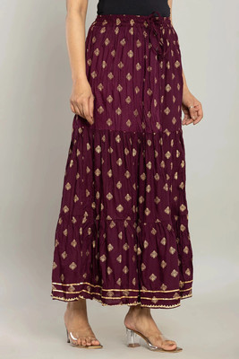 kumbhaj Printed Women Flared Maroon Skirt