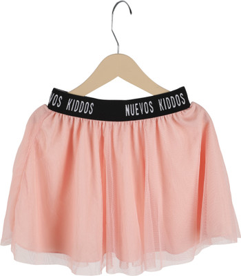nuevoskiddos Self Design Girls Flared Orange Skirt