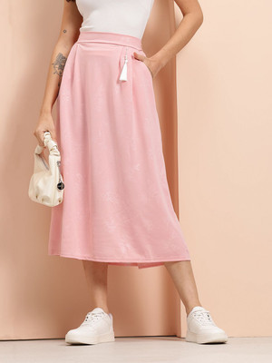 Mast & Harbour Self Design Women A-line Pink Skirt