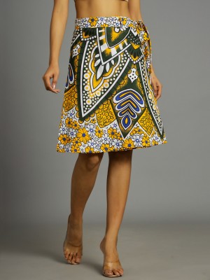 Ravaiyaa - Attitude Is Everything Geometric Print Women Wrap Around Yellow, Black Skirt