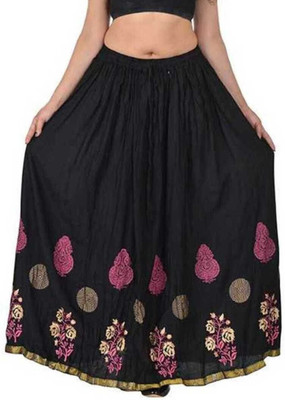 VIKALPS Printed Women A-line Black Skirt