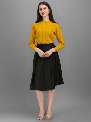 Kinjo Solid Women Regular Black Skirt