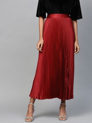 SASSAFRAS Solid Women Pleated Red Skirt