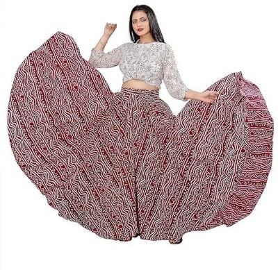 LOGICMART Printed Women Flared Red Skirt