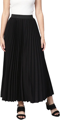 ZWERLON Solid Women Flared Black Skirt