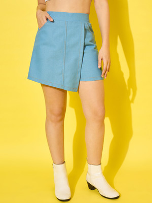 BuyNewTrend Solid Women Skorts Light Blue Skirt