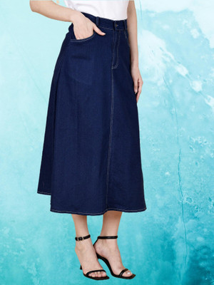 Codaisy Solid Women A-line Blue Skirt