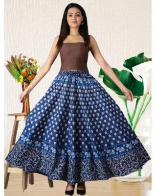 Tankaviss Printed Women Regular Blue Skirt