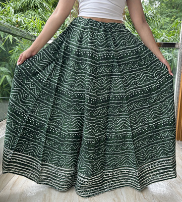 HRC Tex Printed Women Flared Dark Green Skirt