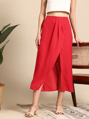 Mast & Harbour Solid Women Wrap Around Red Skirt