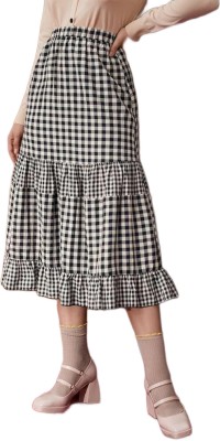 Janak Checkered Women Gathered Black, White Skirt