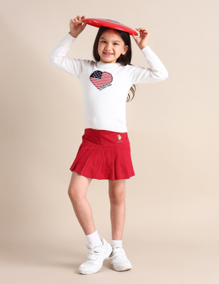 U.S. POLO ASSN. Solid Girls Pleated Red Skirt
