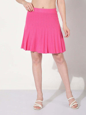 SHOWOFFFF Solid Women Flared Pink Skirt