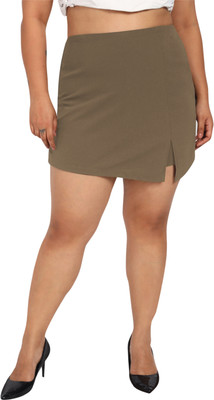 wild U Solid Women Skorts Brown Skirt