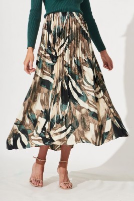 OTABU Printed Women A-line Dark Green Skirt