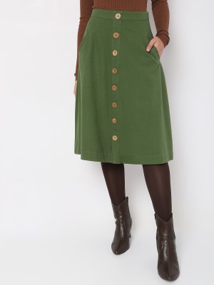 VERO MODA Solid Women A-line Green Skirt