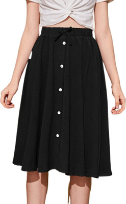 KH Enterprise Self Design Women Regular Black Skirt