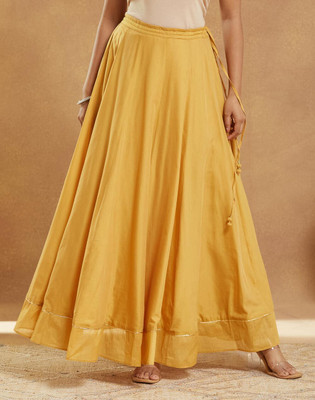 Fabindia Solid Women Flared Yellow Skirt