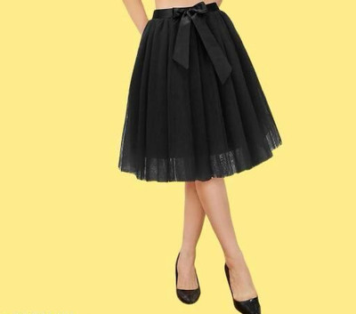 Alisha Moda Solid Girls A-line Black Skirt
